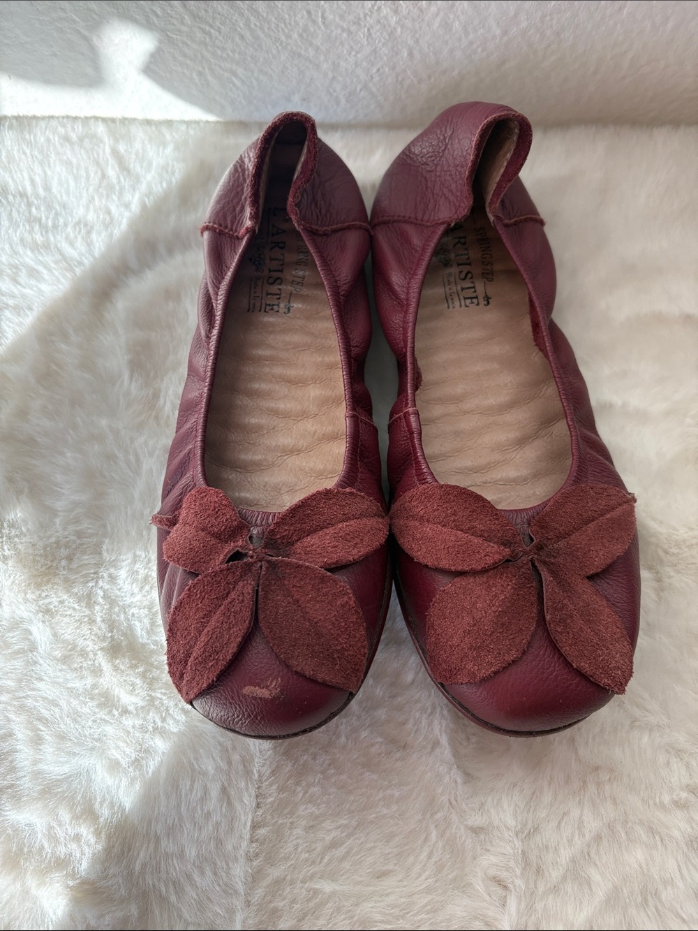 Spring Step L'artiste Plum Flower Top Stretch Ballet Flats Sz 38